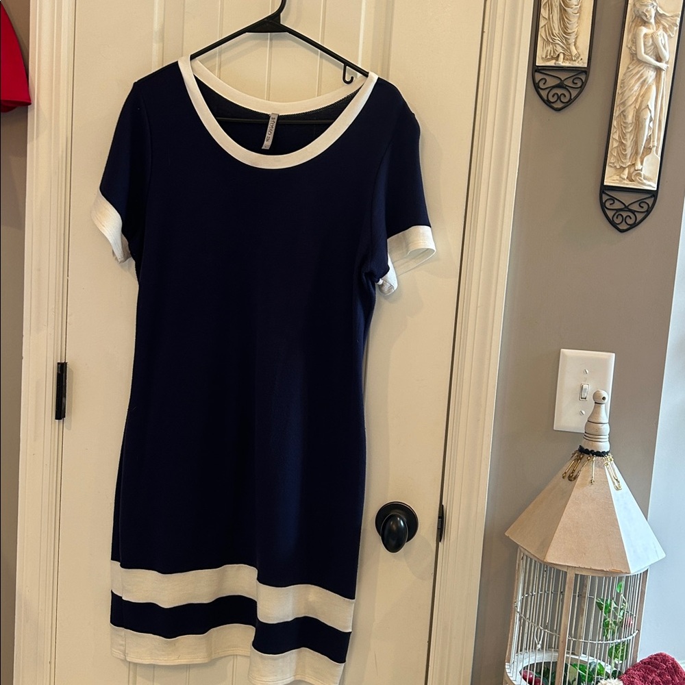 Studio Navy and Cream Round Neck Top Dress